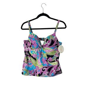 Maidenform Swim Bra Cup Tankini Top 38B Paisley Multicolor NWT Molded Adjustable